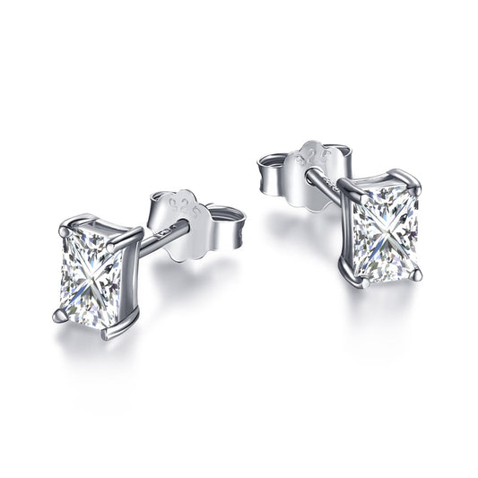 [Spark Jewelry]Stylish Shiny Rectangular Center Stone Stud Earrings