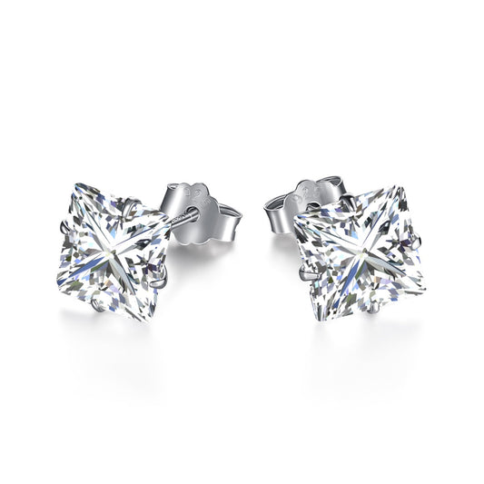 [Spark Jewelry]Stylish Shiny Square Center Stone Stud Earrings