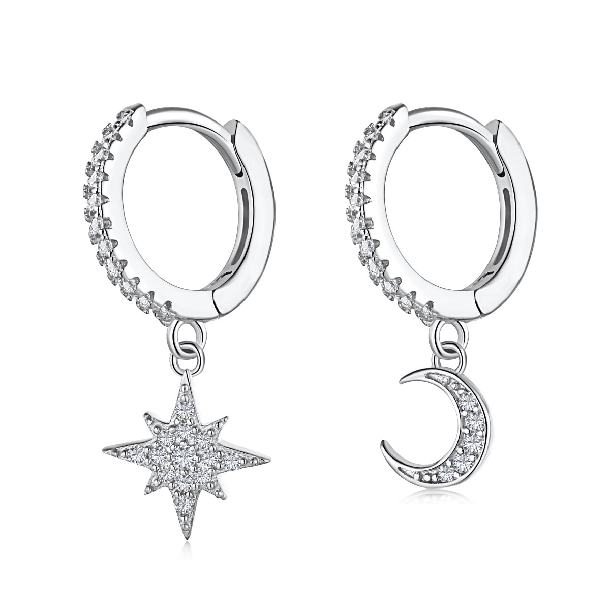 [Radiant Jewelry]Star and Moon Asymmetric Earrings
