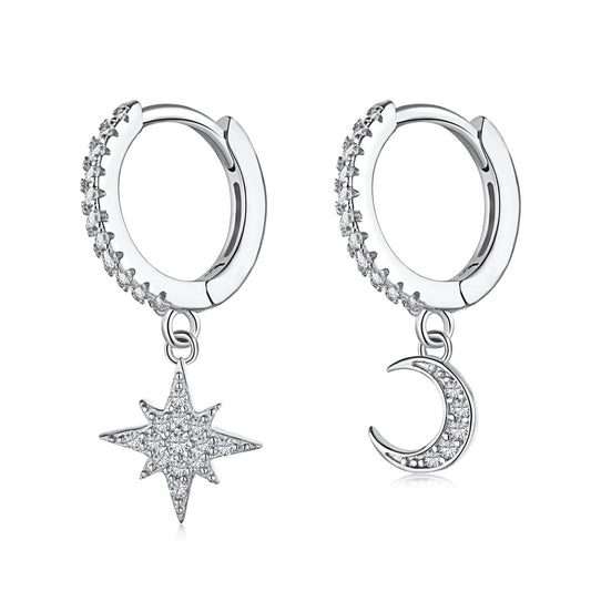 [Spark Jewelry]Star and Moon Asymmetric Earrings
