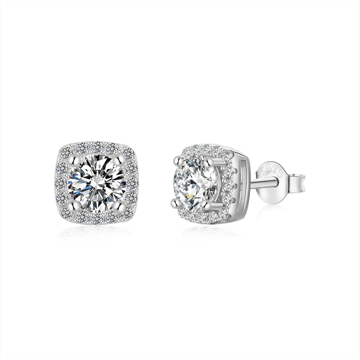 [Radiant Jewelry]Classic Round Center Stone Stud Earrings