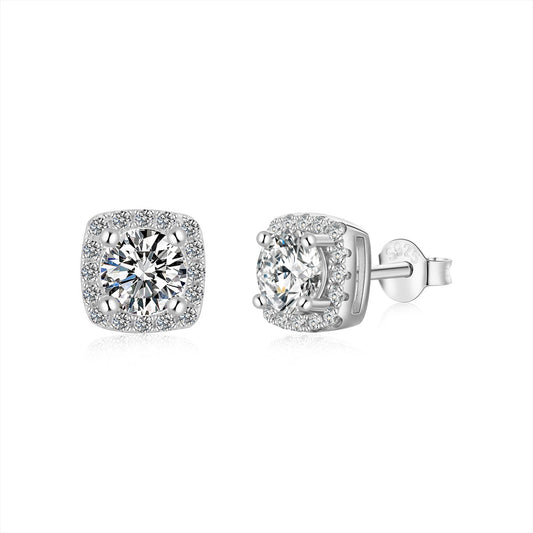 [Spark Jewelry]Classic Round Center Stone Stud Earrings