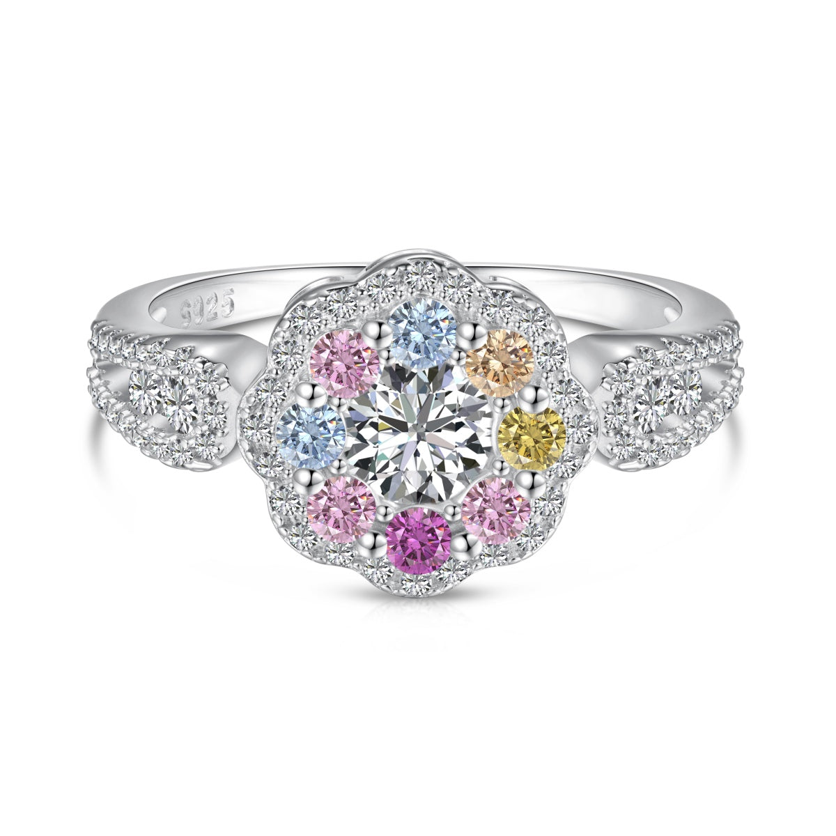 [Radiant Jewelry]Delicate Colorful Round Cut Flower Shape Wedding Ring