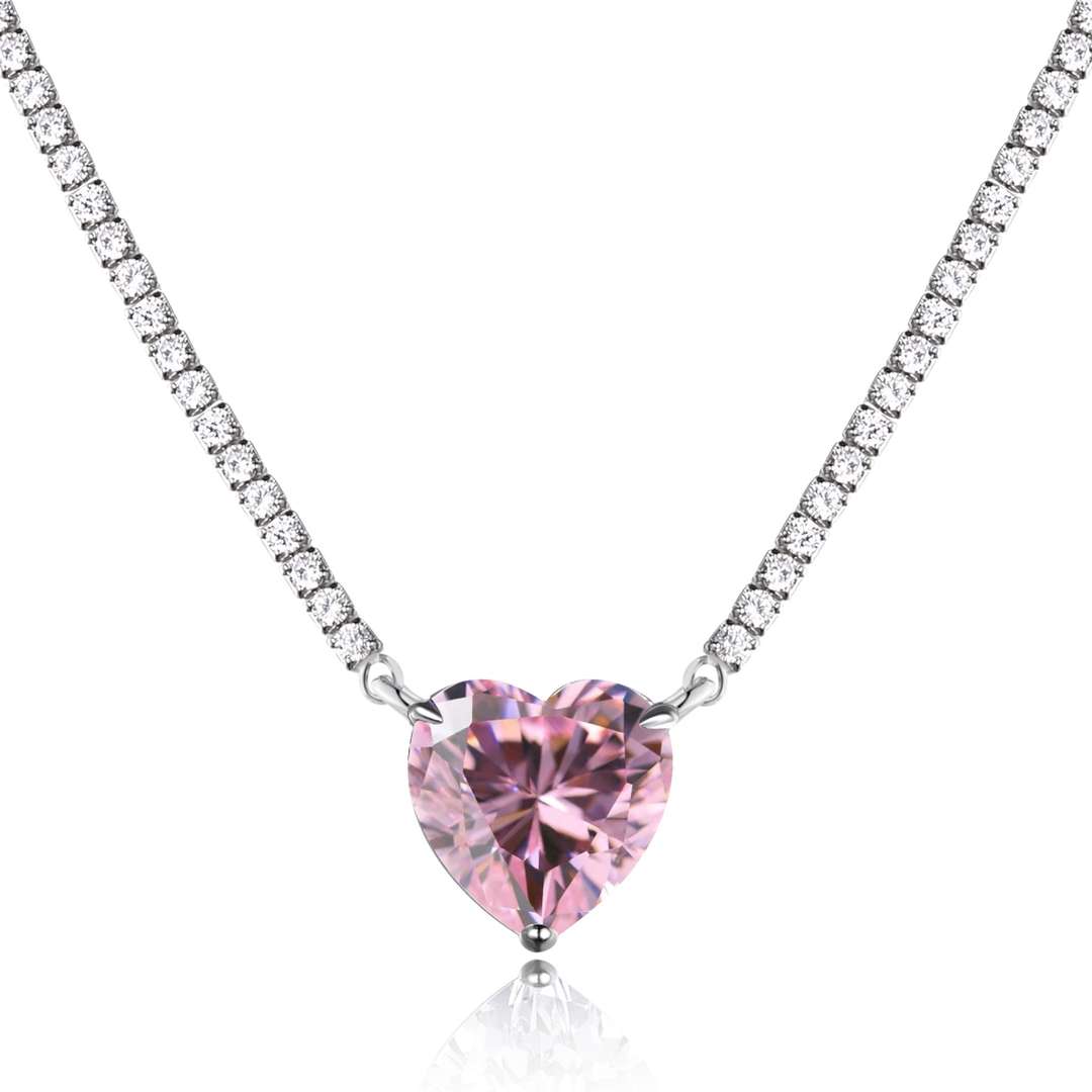 [Radiant Jewelry]8.0 Carat Versatile Colorful Sweet Heart-Shaped Tennis Necklace