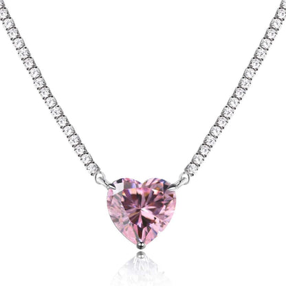 [Radiant Jewelry]8.0 Carat Versatile Colorful Sweet Heart-Shaped Tennis Necklace