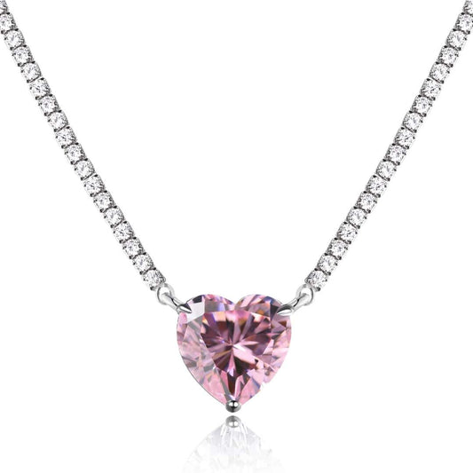 [Spark Jewelry]8.0 Carat Versatile Colorful Sweet Heart-Shaped Tennis Necklace