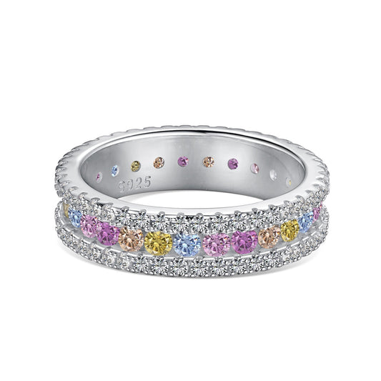 [Spark Jewelry]Delicate Colorful Round Cut Daily Ring