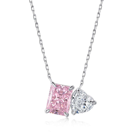 [Spark Jewelry]Dazzling Square & Heart Shape Necklace