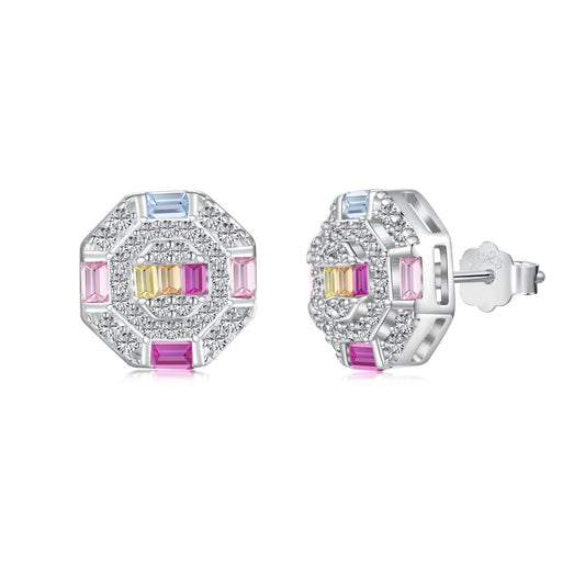 [Spark Jewelry]Ornate Colorful Octagon Shape Daily Earrings