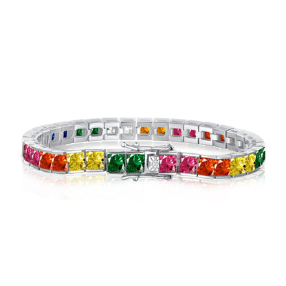 [Radiant Jewelry]Radiant Colorful Princess Cut Tennis Bracelet