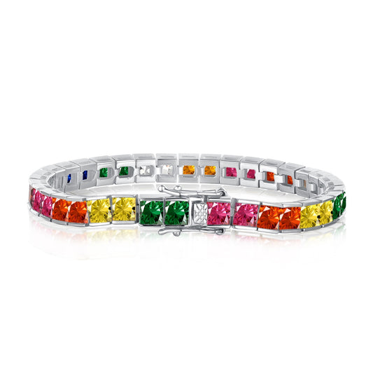 [Spark Jewelry]Radiant Colorful Princess Cut Tennis Bracelet