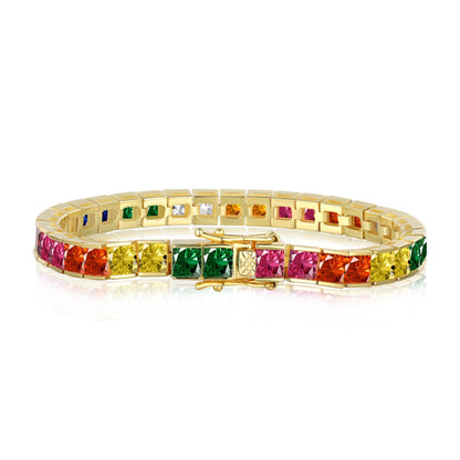 [Radiant Jewelry]Radiant Colorful Princess Cut Tennis Bracelet