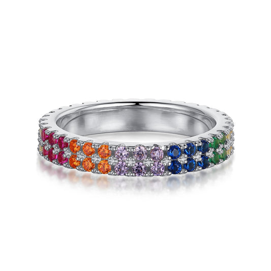 [Spark Jewelry]Unique Colorful Round Cut Tennis Ring