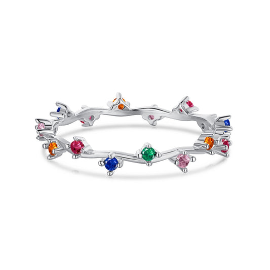 [Spark Jewelry]Radiant Colorful Round Cut Daily Ring