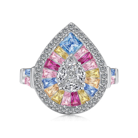 [Spark Jewelry]Elegant Colorful Water Drop Shape Banquet Ring