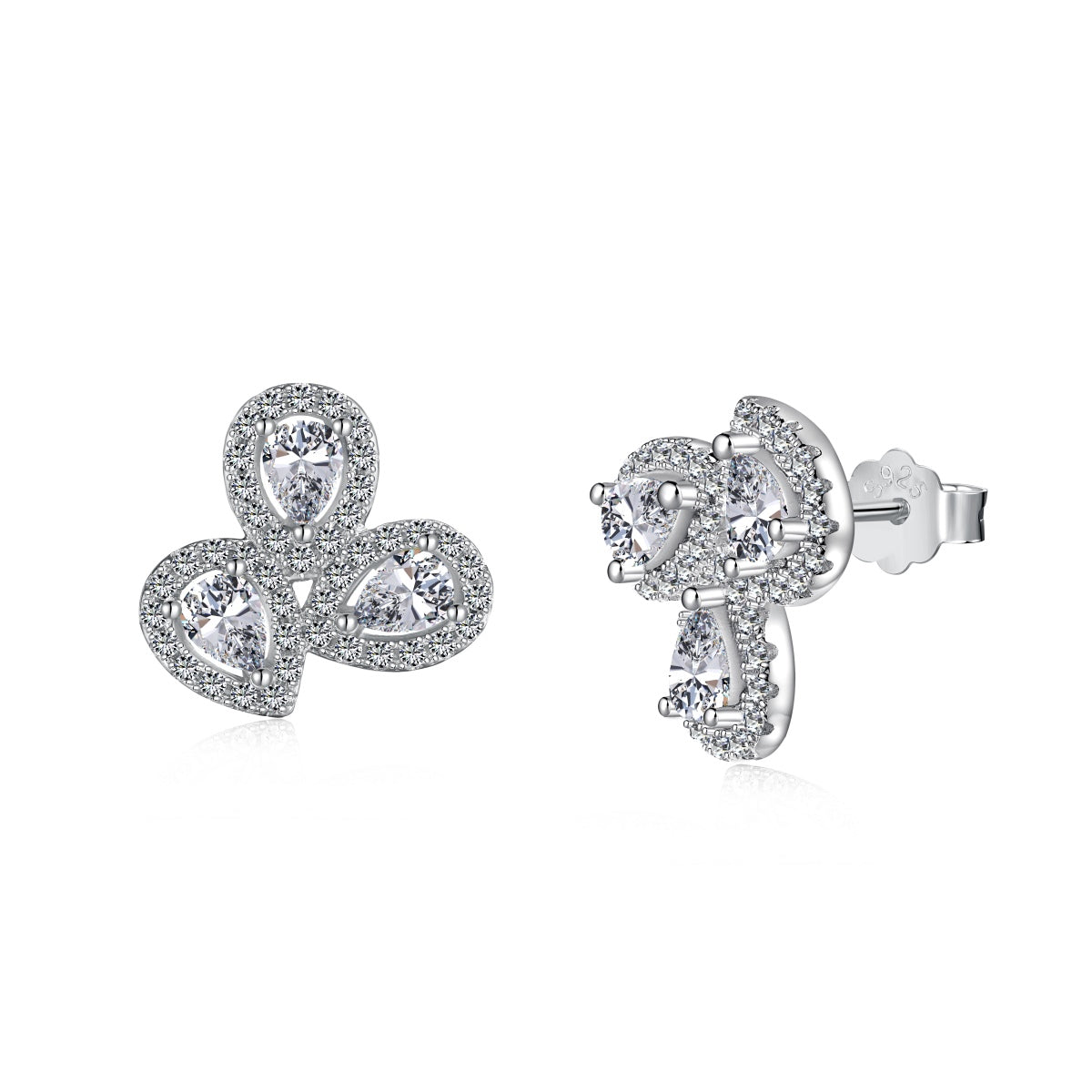 [Radiant Jewelry]Ornate Flower Shape Pear Cut Lover Earrings