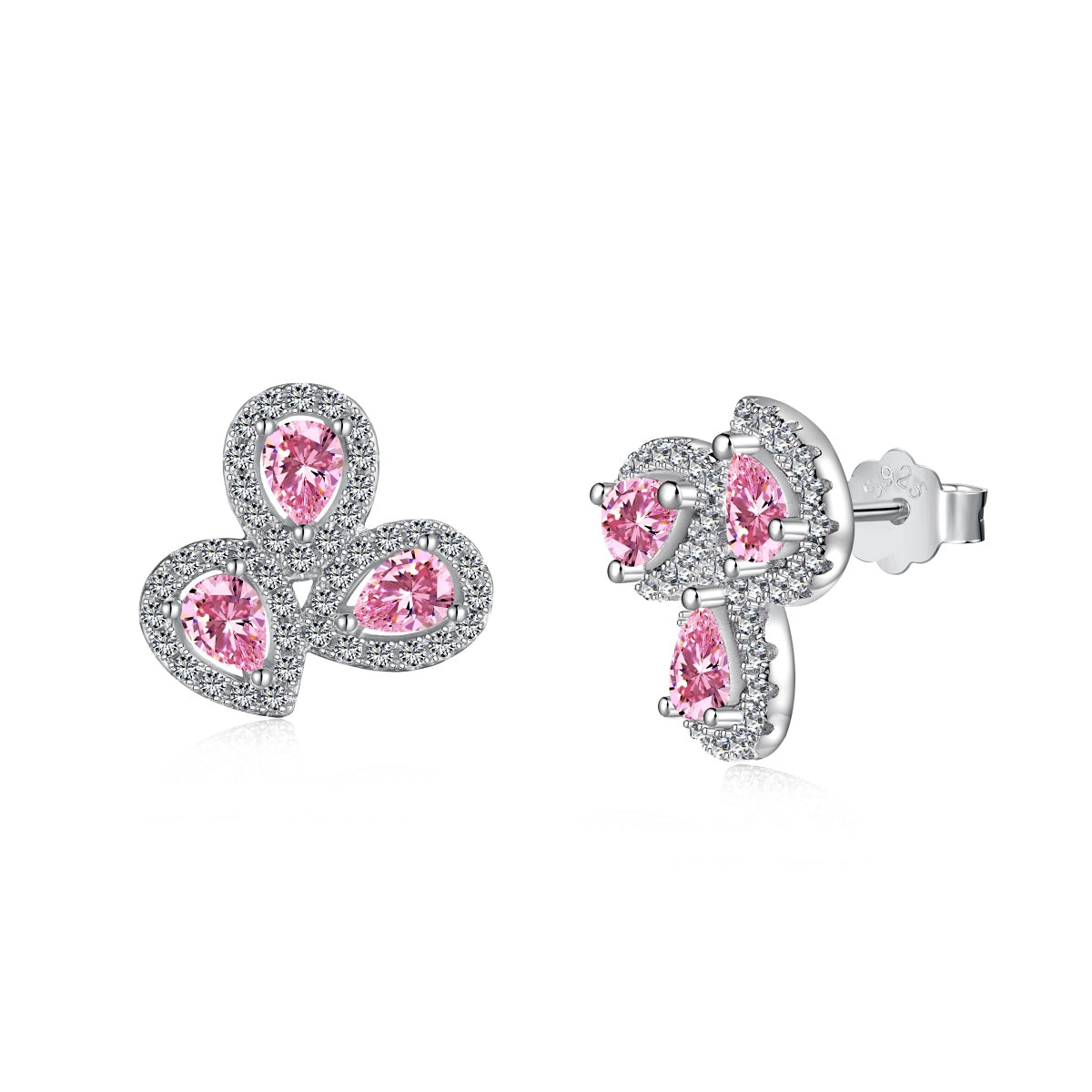 [Radiant Jewelry]Ornate Flower Shape Pear Cut Lover Earrings