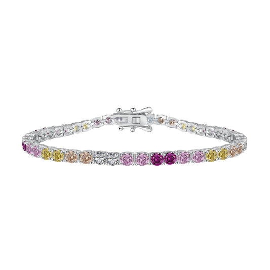 [Spark Jewelry]Radiant Colorful Round Cut Tennis Bracelet