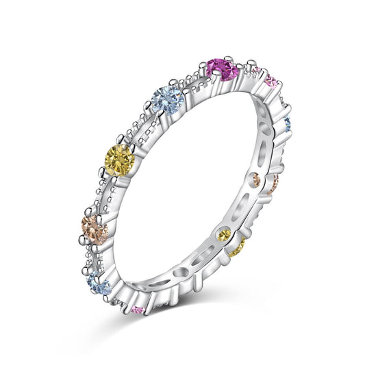 [Spark Jewelry]Sparkling Colorful Round Cut Tennis Ring
