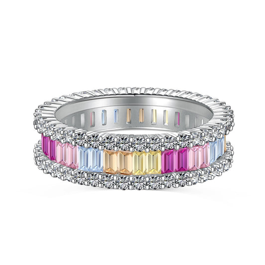 [Spark Jewelry]Dainty Kaleidoscopic Emerald Cut Daily Ring