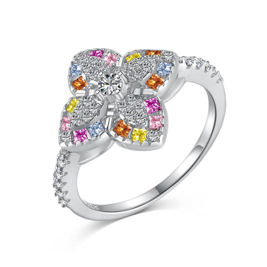 [Spark Jewelry]Luxurious Colorful Flower Shape Banquet Ring