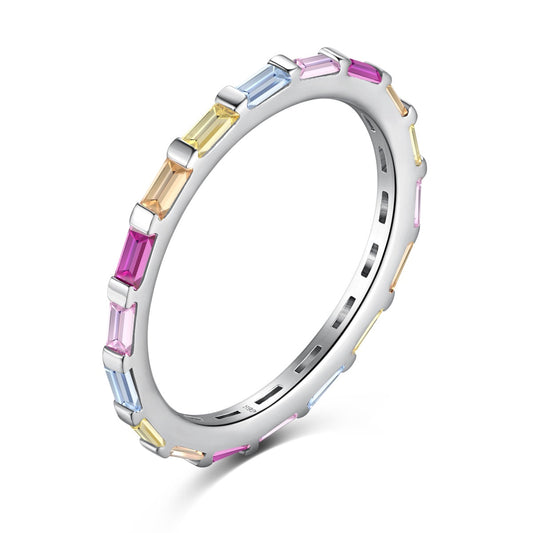 [Spark Jewelry]Exquisite Multicolored Emerald Cut Daily Ring