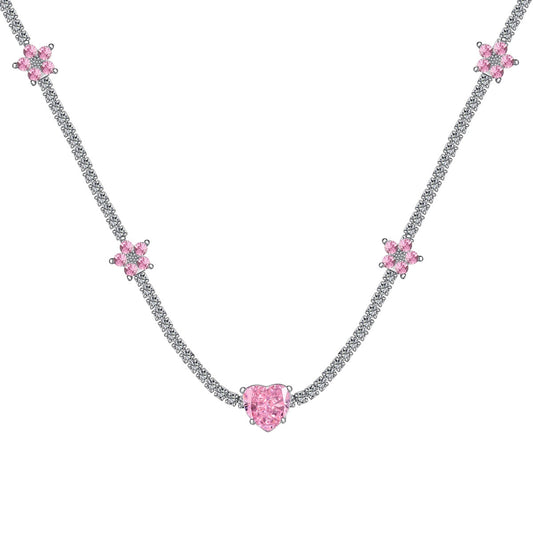 [Spark Jewelry]Dazzling Pink Heart Flower Necklace