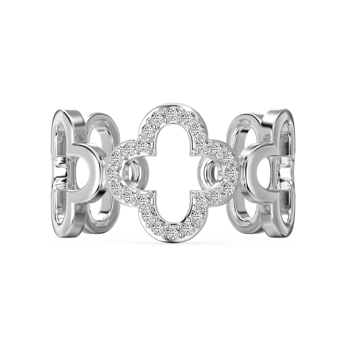 [Radiant Jewelry]Hollow Design Four-Leaf Clover Flower Shape Ring