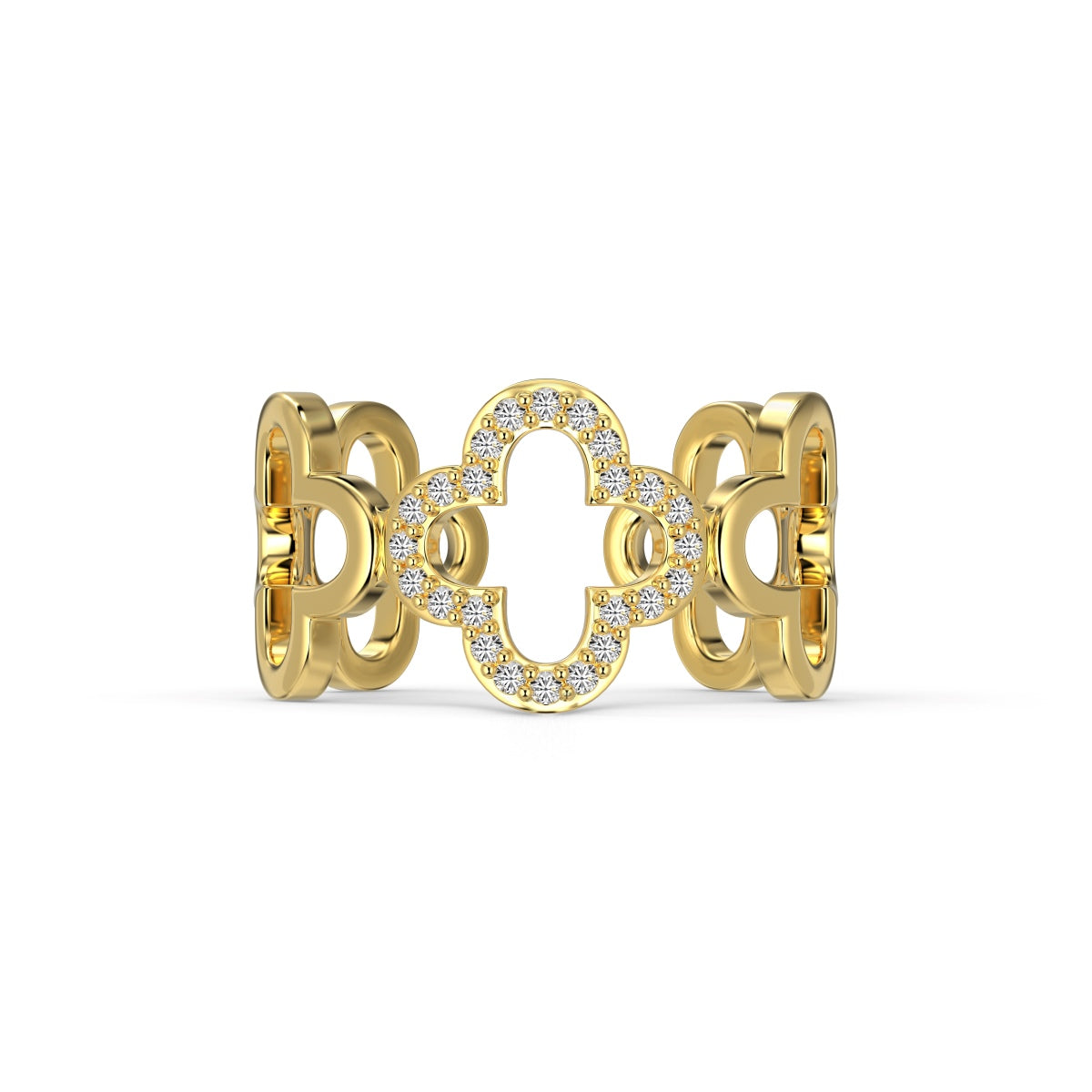[Radiant Jewelry]Hollow Design Four-Leaf Clover Flower Shape Ring