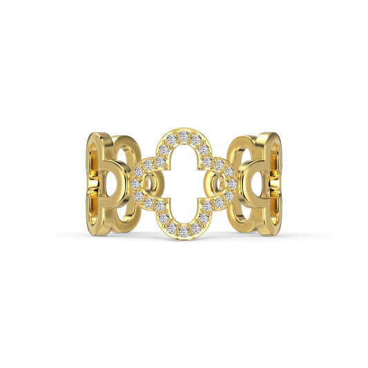[Spark Jewelry]Hollow Design Four-Leaf Clover Flower Shape Ring