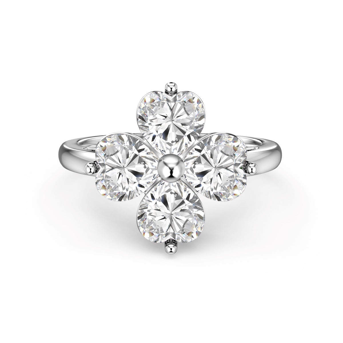 [Radiant Jewelry]Heart-shaped Four-Leaf Clover Ball Ring
