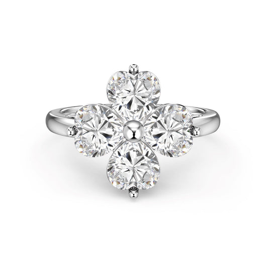 [Spark Jewelry]Heart-shaped Four-Leaf Clover Ball Ring