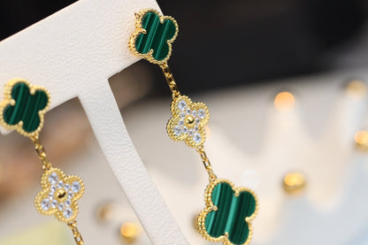 [Spark]CLOVER EARRINGS GOLD MALACHITE DIAMOND 3 MOTIF