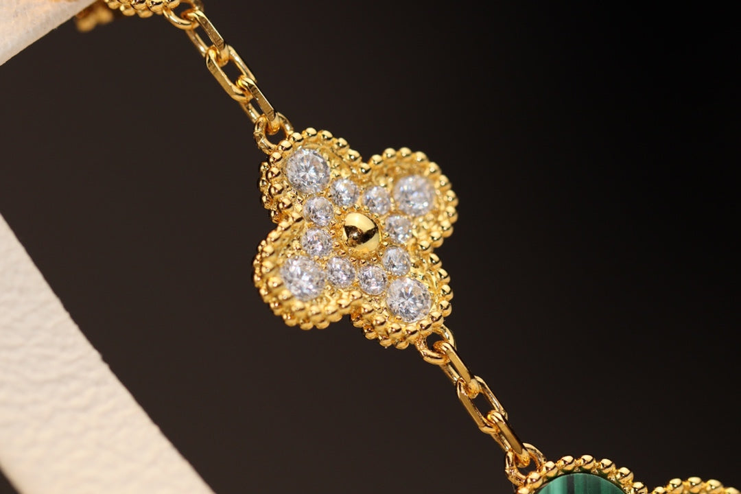 [Spark]CLOVER EARRINGS GOLD MALACHITE DIAMOND 3 MOTIF