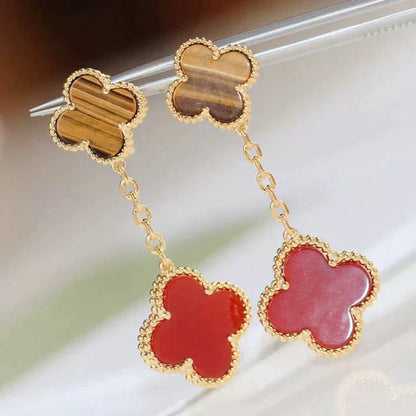 [Spark]CLOVER  2 MOTIF  TIGER EYE CARNELIAN EARRINGS