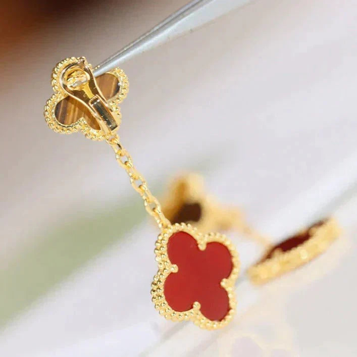 [Spark]CLOVER  2 MOTIF  TIGER EYE CARNELIAN EARRINGS