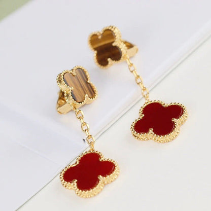 [Spark]CLOVER  2 MOTIF  TIGER EYE CARNELIAN EARRINGS