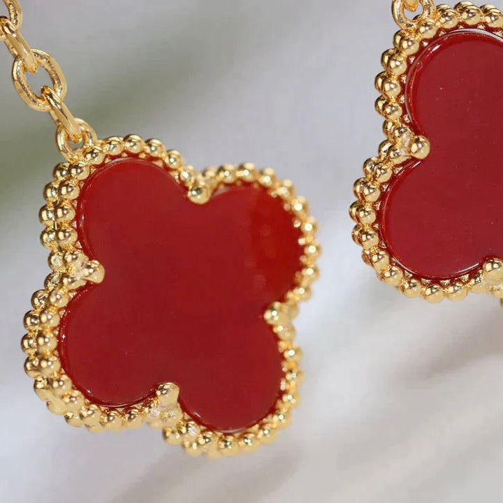 [Spark]CLOVER  2 MOTIF  TIGER EYE CARNELIAN EARRINGS