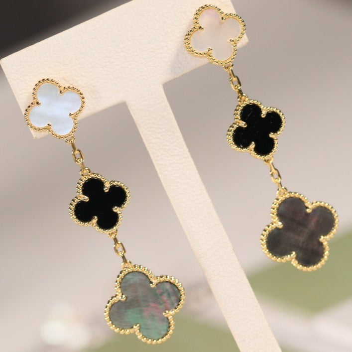 [Spark]CLOVER EARRINGS GOLD ONYX MOP 3 MOTIF