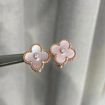 [Spark]CLOVER MEDIUM 1 MOTIFS  PINK MOP DIAMOND EARRINGS