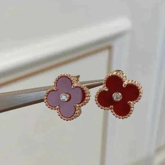 [Spark]CLOVER MEDIUM 1 MOTIFS CARNELIAN  DIAMOND earrings