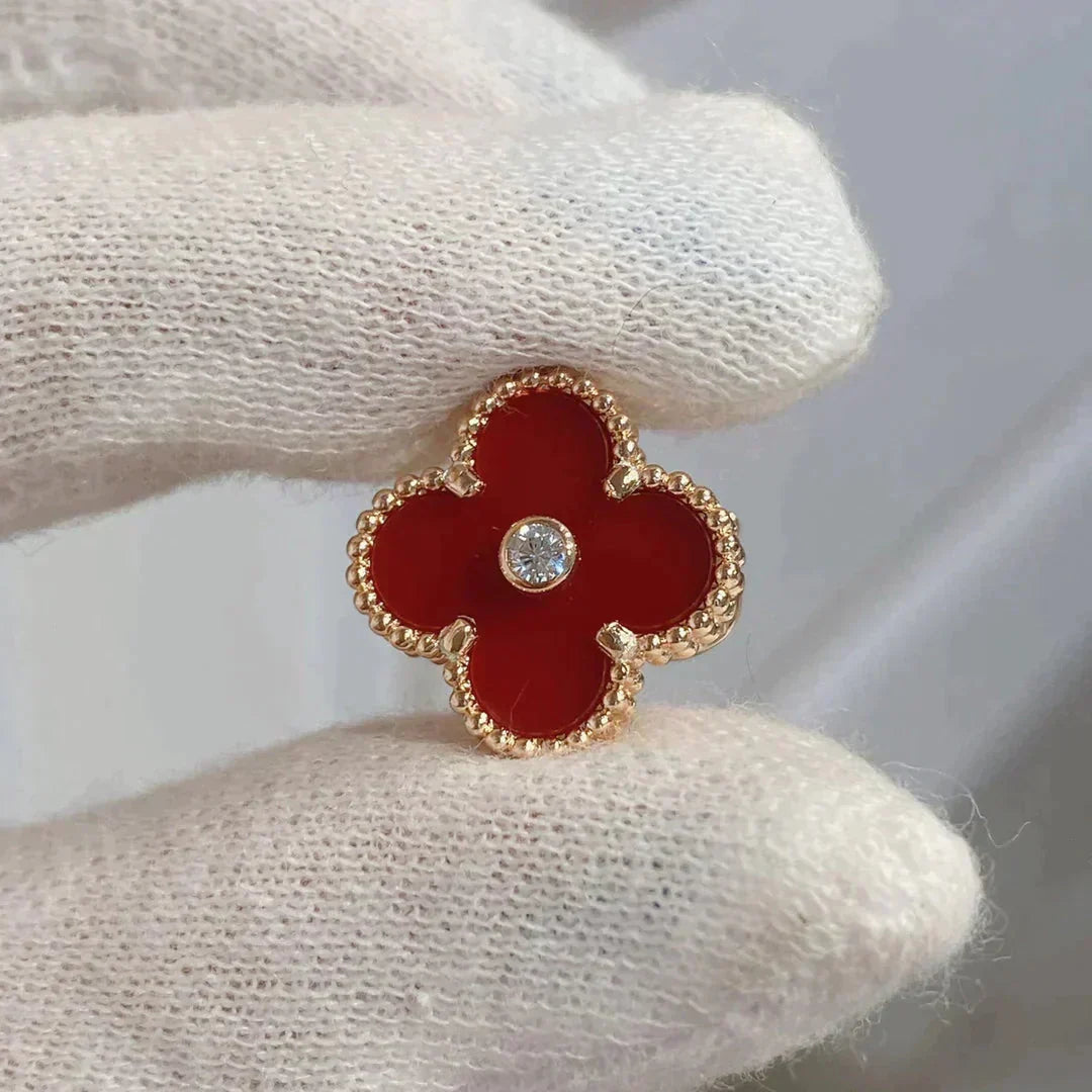 [Spark]CLOVER MEDIUM 1 MOTIFS CARNELIAN  DIAMOND earrings
