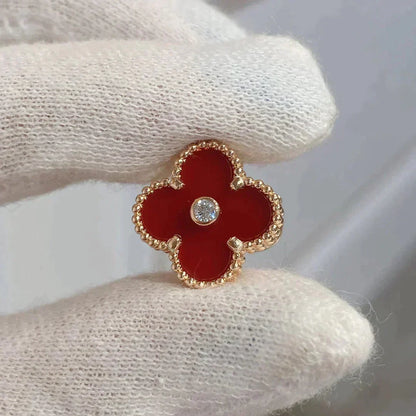 [Spark]CLOVER MEDIUM 1 MOTIFS CARNELIAN  DIAMOND earrings