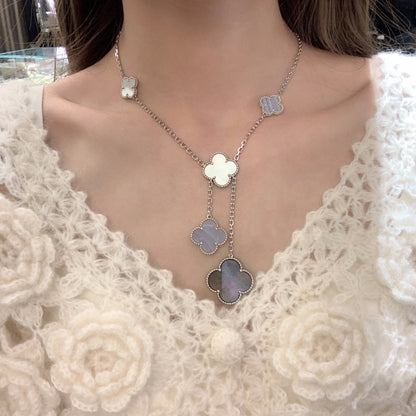 [Spark]CLOVER MOP CHALCEDONY NECKLACE SILVER 6 MOTIF