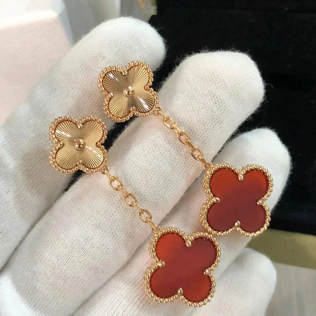 [Spark]CLOVER 2 MOTIF  LASER CARNELIAN EARRINGS