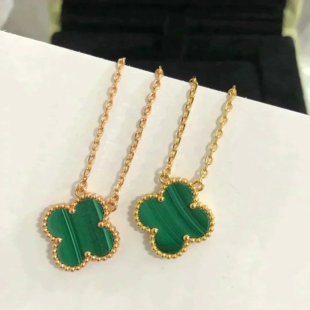 [Spark]CLOVER 15MM MALACHITE SINGLE FLOWER  NECKLACE
