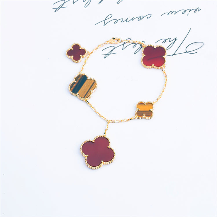 [Spark]CLOVER BRACELET 5 MOTIFS CARNELIAN TIGER EYE