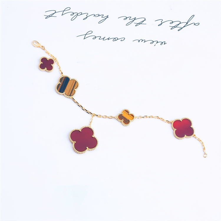 [Spark]CLOVER BRACELET 5 MOTIFS CARNELIAN TIGER EYE