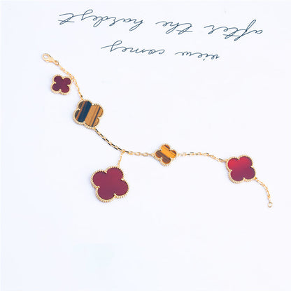 [Spark]CLOVER BRACELET 5 MOTIFS CARNELIAN TIGER EYE