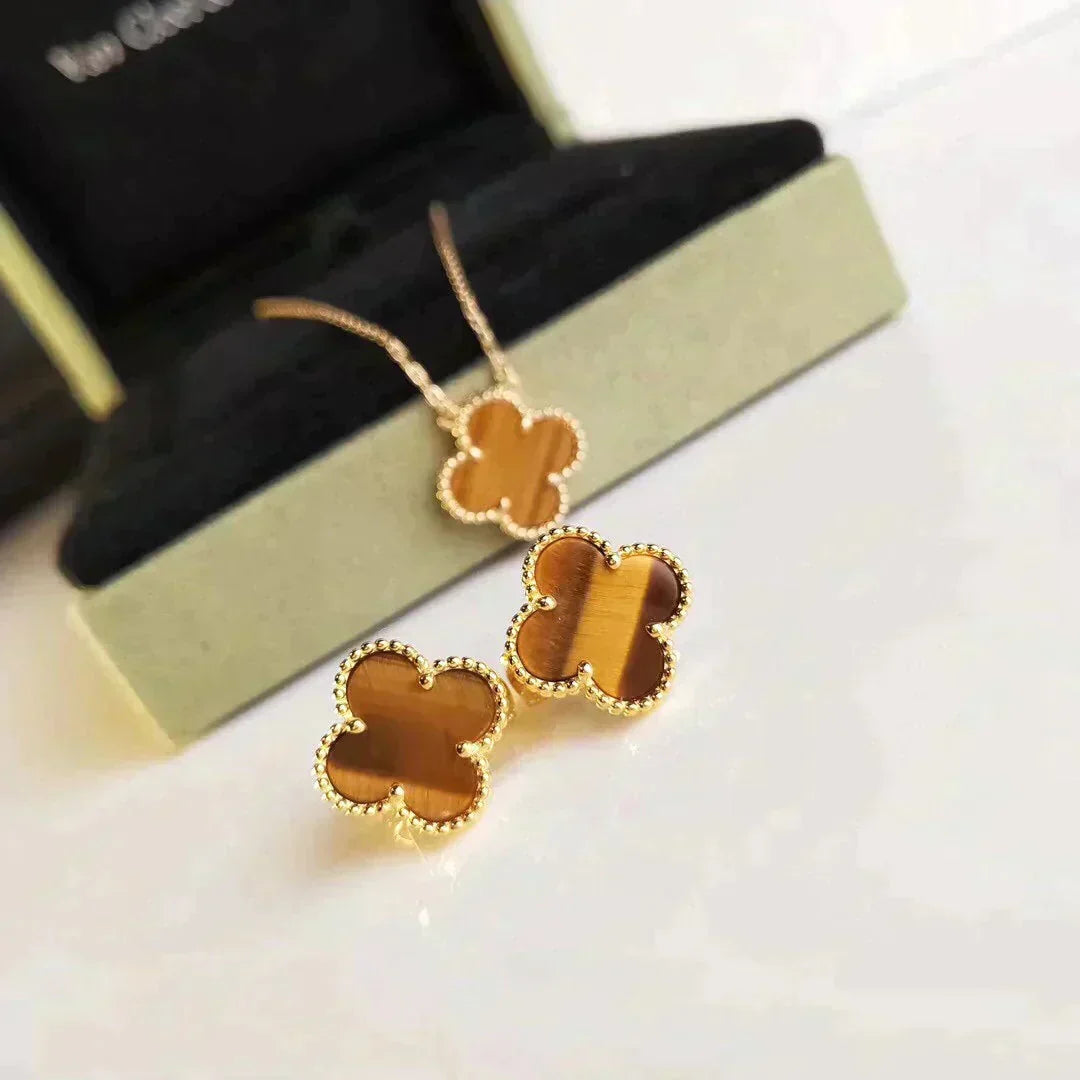 [Spark]CLOVER MEDIUM 1 MOTIFS TIGER EYE EARRINGS